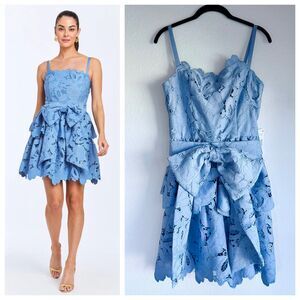 NWT Mestiza New York Vanessa Convertible Bow Lace Mini Dress in Heritage Blue 6